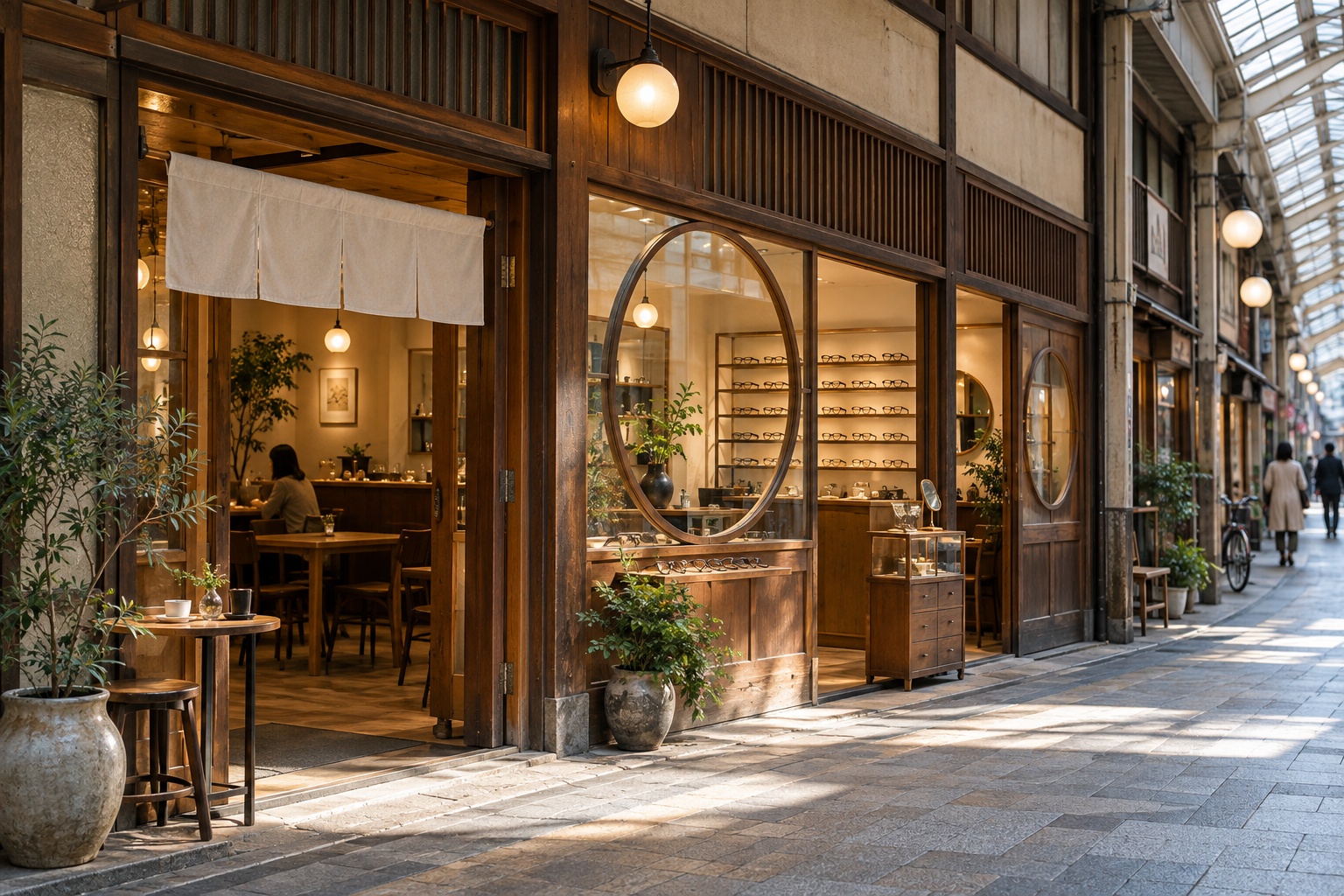 眼鏡店に併設された商店街カフェ